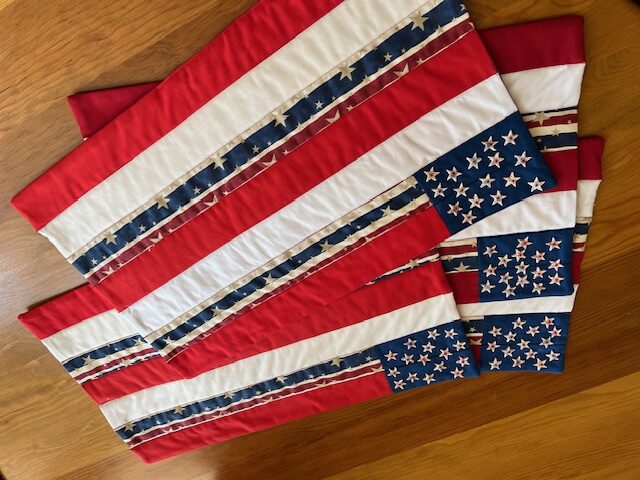 Set of 4 placemats Red White & Blue with resin stars on corner